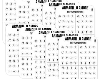 Tiny Planet Glyph Stickers - 0.18 inch Tiny - Mini Astrology Calendars and Planners - Track Planetary Astrological Movements - 1093