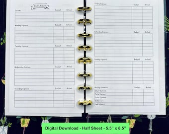 Half Letter Weekly Budget Discbound Planner Printable Insert PDF - Discs Financial Printable Tracker, Savings Printable, Financial Planner