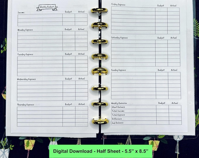 Half Letter Weekly Budget Discbound Planner Printable Insert PDF - Discs Financial Printable Tracker, Savings Printable, Financial Planner