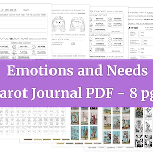 Diario de Tarot DIGITAL sobre emociones y necesidades - Hoja de trabajo de reflexión sobre el tarot con la sombra, PDF imprimible - 8 páginas Incluye baraja de tarot y significados