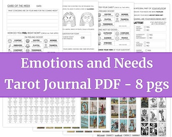 DIGITAL Emotions and Needs Tarot Journal - Shadow Work Tarot Reflection Worksheet Printable PDF - 8 Pages Includes Tarot Deck & Meanings