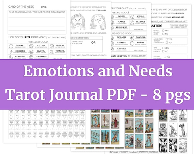 DIGITAL Emotions and Needs Tarot Journal - Shadow Work Tarot Reflection Worksheet Printable PDF - 8 Pages Includes Tarot Deck & Meanings