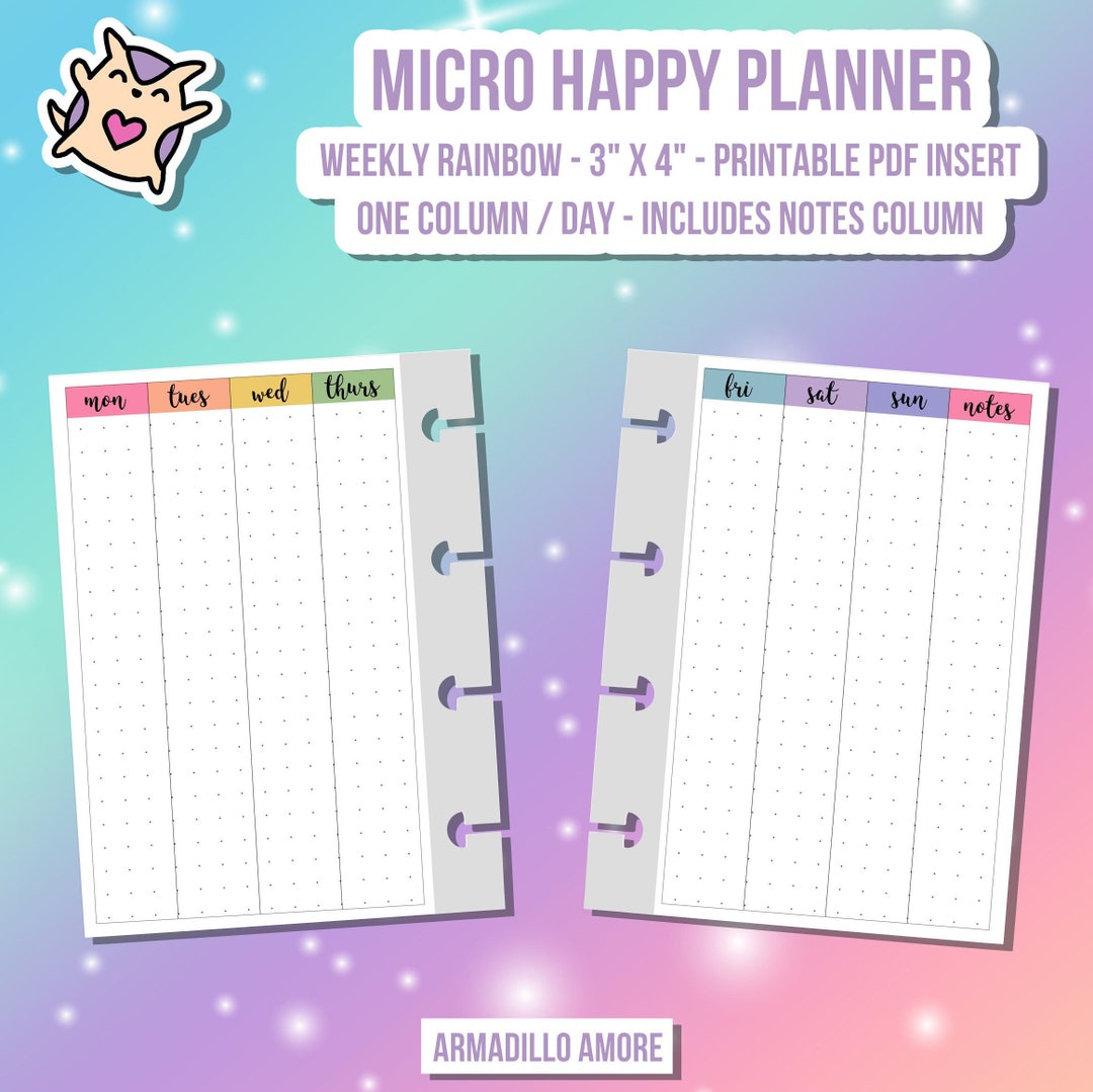 MICRO HP Happy Planner Weekly Columns - Rainbow Color Theme - Digital ...