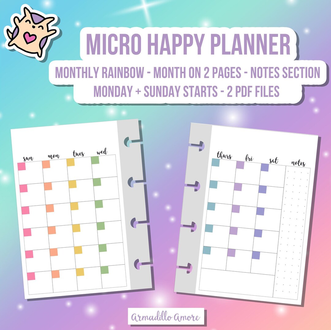 MICRO HP Happy Planner Notes Monthly Rainbow Printable Insert - Month ...
