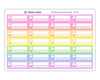 Medicine Tracker EC Planner Sticker - Kawaii Pill ECLP Erin Condren Quarter Box Sticker - 1116