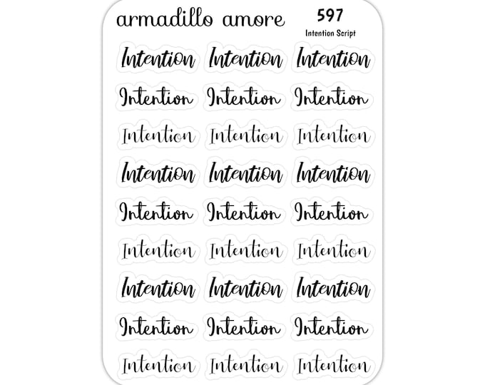 Intention Script Stickers - Matte - Premium Quality - Neutral - Cursive - Focus - Mindfulness - Typography - 597