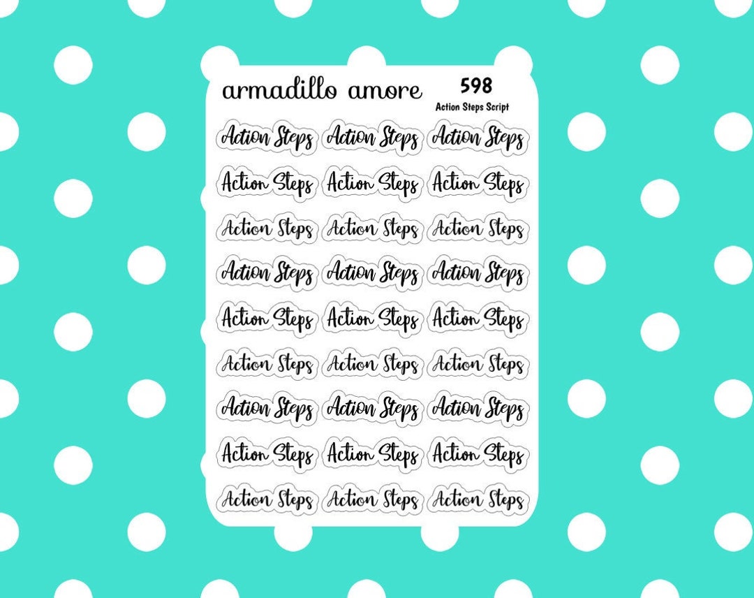 Action Steps Script Stickers - Functional - Minimalist- Productivity ...
