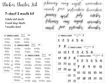 Undated Planner Sticker Kit - Date Dots, Weekday & Month Stickers - Functional Planner Stickers - Bullet Journal - 3 or 6 Month Pack