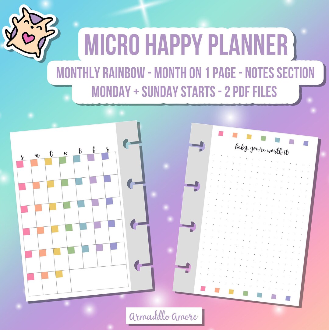 MICRO HP Happy Planner Notes Monthly Rainbow Printable Insert - Month ...