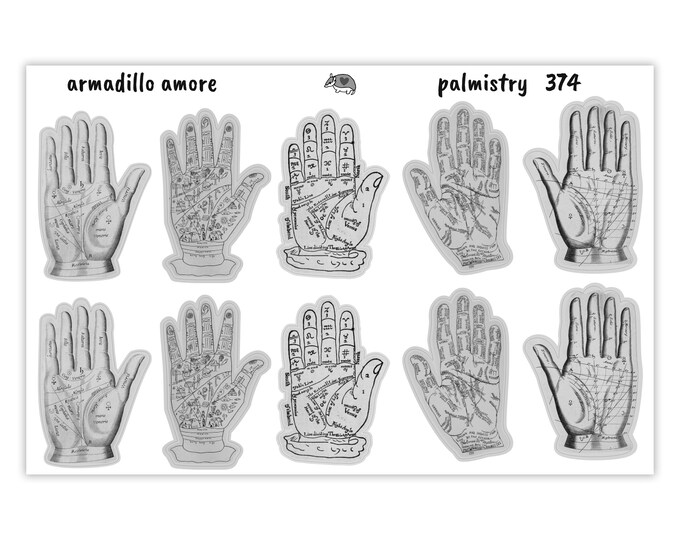 10 Palmistry Stickers - Occult Grimoire Stickers, Psychic, Fortune Telling, Omen, Divination, Astrology, Chiromancy, Witch Stickers - 374