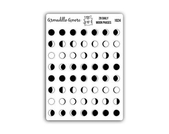 Small 28 Daily Moon Phase Stickers - 0.375 inch Planner Stickers - Lunar Tracker Stickers - 1024