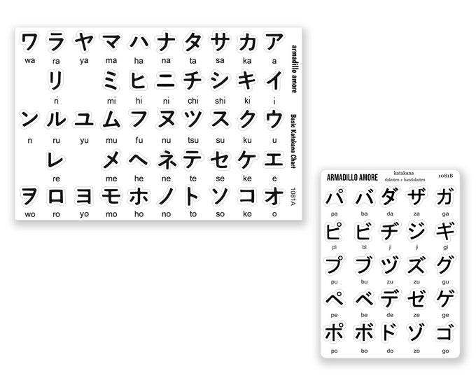 Basic Katakana Stickers - Dakuten/Handakuten - Learn Japanese - Japan Language Learning - 1081
