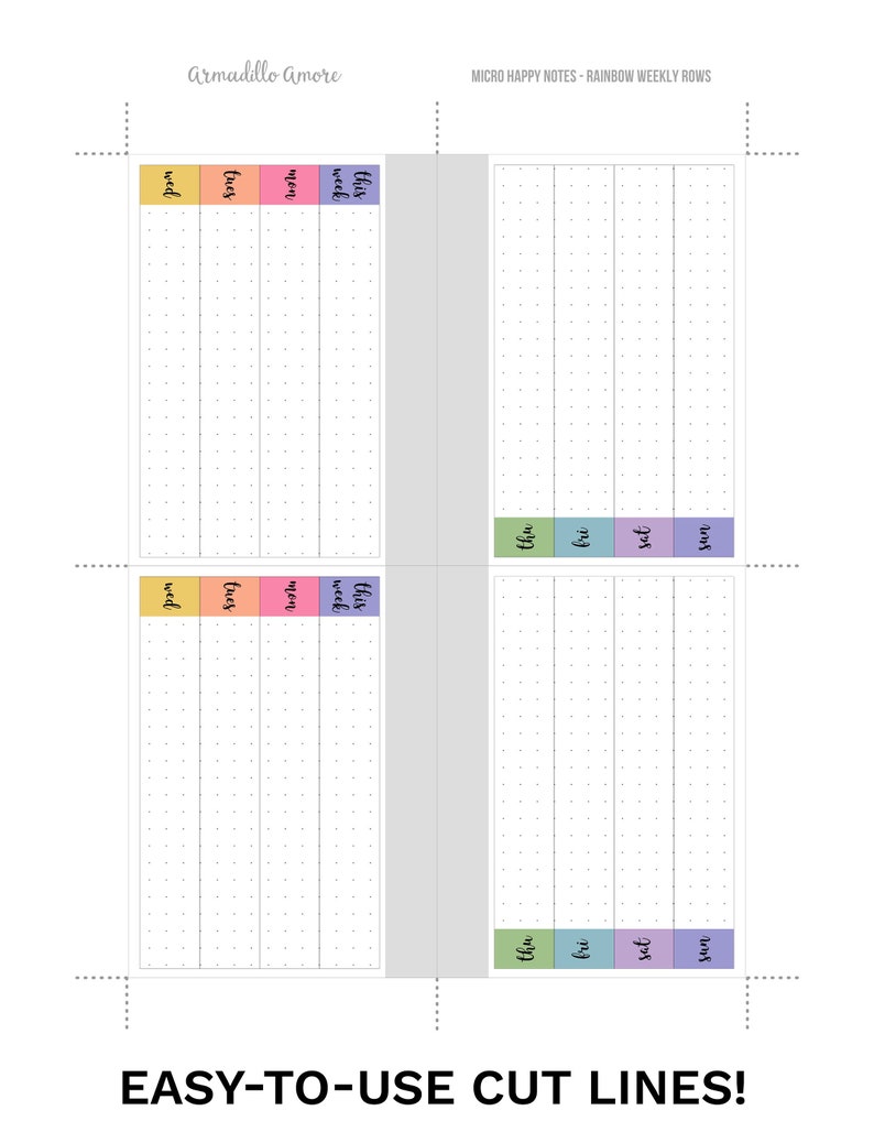 MICRO HP Happy Planner Weekly Rows - Rainbow Color Theme - Digital ...