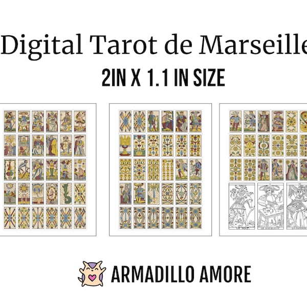 DIGITAL Tarot De Marseille Medium (2 inch Tall) Deck - Printable PDF Featuring all 78 Cards - Print Your Own Stickers
