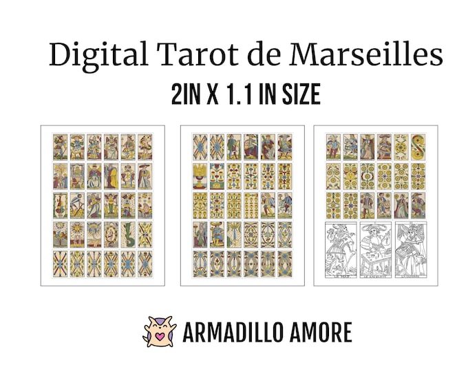 DIGITAL Tarot De Marseille Medium (2 inch Tall) Deck - Printable PDF Featuring all 78 Cards - Print Your Own Stickers