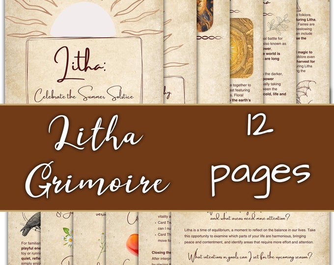 DIGITAL Litha Grimoire Printable 12 Page PDF - Summer Solstice Wicca Sabbat Wheel of the Year Pagan Grimoire Pages, Crystals, Herbs, Tarot