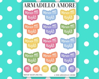 Movie Night Script & Icon Stickers {18 Fancy Matte EC Planner Stickers, Double Rainbow} 194