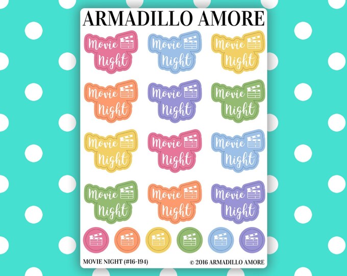 Movie Night Script & Icon Stickers {18 Fancy Matte EC Planner Stickers, Double Rainbow} 194