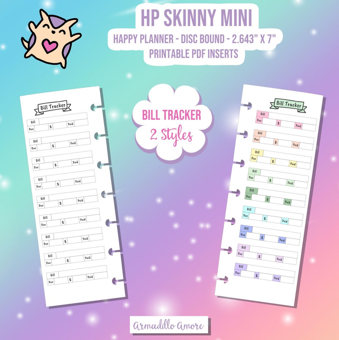SKINNY MINI Happy Planner Digital Printable - Bill Tracker Spread ...