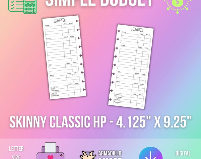 SKINNY CLASSIC HP Simple Budget Planner Printable - Financial Printable Tracker, Savings Printable, Financial Planner, Budget Planner pdf