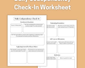 Codependency Recovery Daily Check-In Worksheet PDF, Codependence Printable, Codependent Mental Health Digital, Recovery, Healing, Boundaries