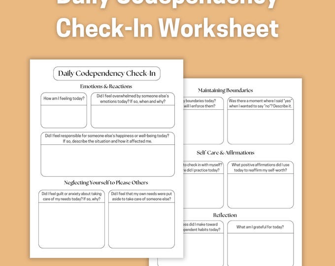 Codependency Recovery Daily Check-In Worksheet PDF, Codependence Printable, Codependent Mental Health Digital, Recovery, Healing, Boundaries