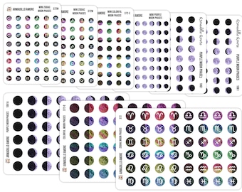 Lunar Astrology Sticker Variety Pack - Colorful Moon Phase Stickers for Astrologer Planners and Calendars