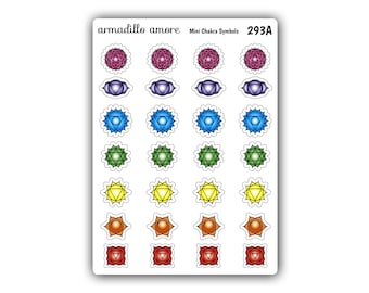 Mini Chakra Stickers - Meditation Sticker, Spiritual Sticker, Rollerball Sticker, Seven Chakras, Heart Chakra, Sacral Chakra - 293A