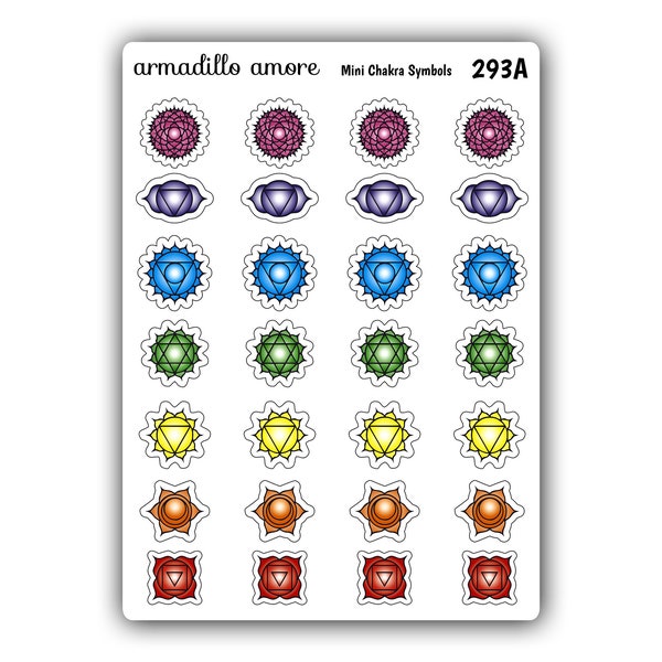 Mini Chakra Stickers - Meditation Sticker, Spiritual Sticker, Rollerball Sticker, Seven Chakras, Heart Chakra, Sacral Chakra - 293A