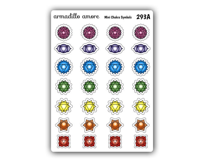 Mini Chakra Stickers - Meditation Sticker, Spiritual Sticker, Rollerball Sticker, Seven Chakras, Heart Chakra, Sacral Chakra - 293A