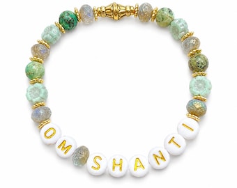 Om Shanti Beaded Bracelet – Peace and Calm Jewelry – Hinduism Yoga Spiritual Stretch Bracelet for Meditation and Healing
