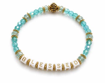 Blessed Crystal Bracelet - Inspirational Jewelry - Gratitude Gift for Her - Beach Style Bracelet