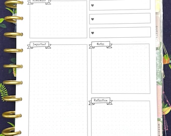 BIG HP Daily Hearts Planner Printable - 1 Page Dot Grid Planning PDF, Productivity Day Planner Discbound Insert Undated Blank Letter Size