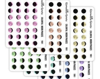 Colorful Moon Stickers - Purple Moon Phase Watercolor Stickers - 0.47 inch Small - For Lunar Journal, Calendar, Planner - 1061