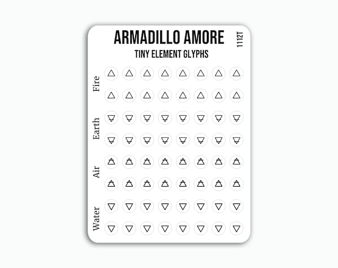 Tiny Element Glyph Stickers - 0.18 inch Tiny Stickers for Astrology Planners, Pagan Planner, Wicca Planner, Pagan Planner, Grimoire - 1112T