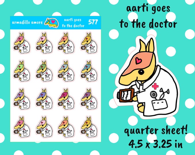 Aarti Armadillo Doctor Appointment Stickers - Planner Stickers - Hand-drawn - Pastel - Rainbow - Animal Cute Character Sticker - 577