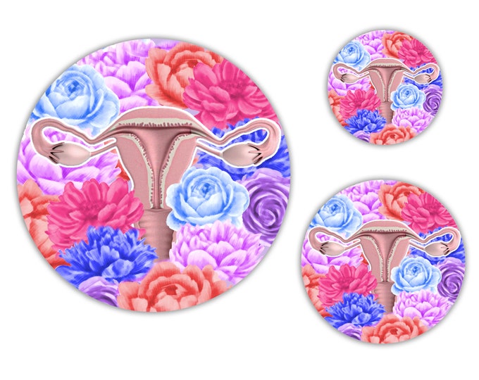 Flower Power Uterus Stickers - 3 Sticker Set - Feminist - Feminism - Women's Day - Laptop Sticker - Water Bottle Sticker - Waterproof - DC17