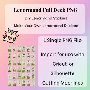 DIGITAL Lenormand Full Deck - 1 PNG Cut File includes 36 Cards - With Instructions for Cricut Design Space - Make Mini Lenormand Stickers