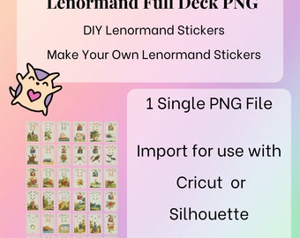 DIGITAL Lenormand Full Deck - 1 PNG Cut File includes 36 Cards - With Instructions for Cricut Design Space - Make Mini Lenormand Stickers