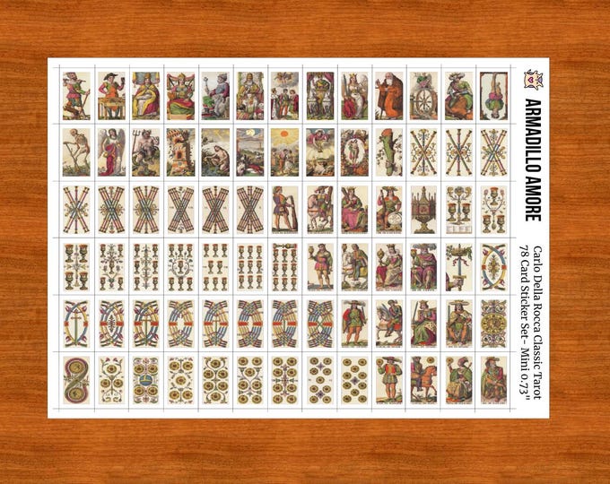 Mini Vintage Carlo Della Rocca Classic Tarot Stickers (0.73 inch) - Full Deck - Tarot Journal - Tarot Journaling - 78 Stickers - 709B