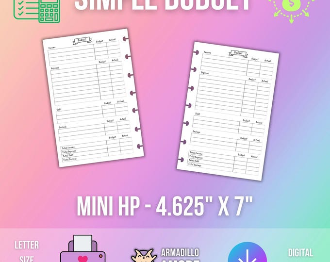 MINI HP Simple Budget Planner Printable - Financial Printable Tracker, Savings Printable, Financial Planner, Budget Planner pdf