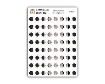 Moon Phase Watercolor Hand-Painted Stickers - 0.375 inch Small Planner Stickers - Lunar Tracker Stickers - Moon Illustration - 1106