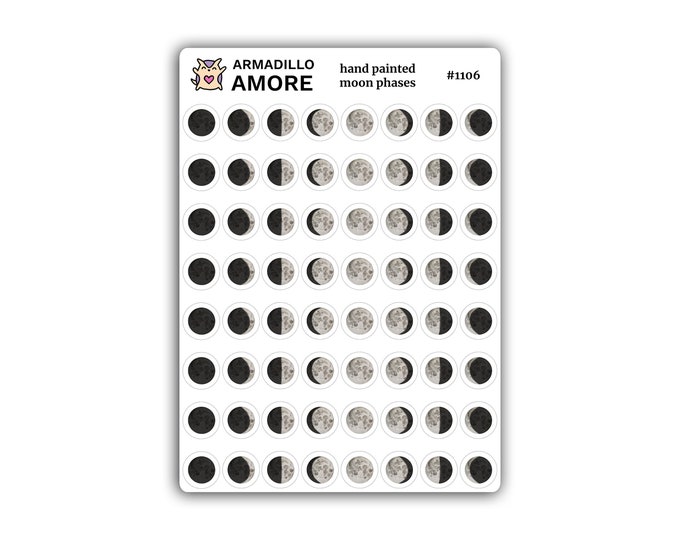 Moon Phase Watercolor Hand-Painted Stickers - 0.375 inch Small Planner Stickers - Lunar Tracker Stickers - Moon Illustration - 1106