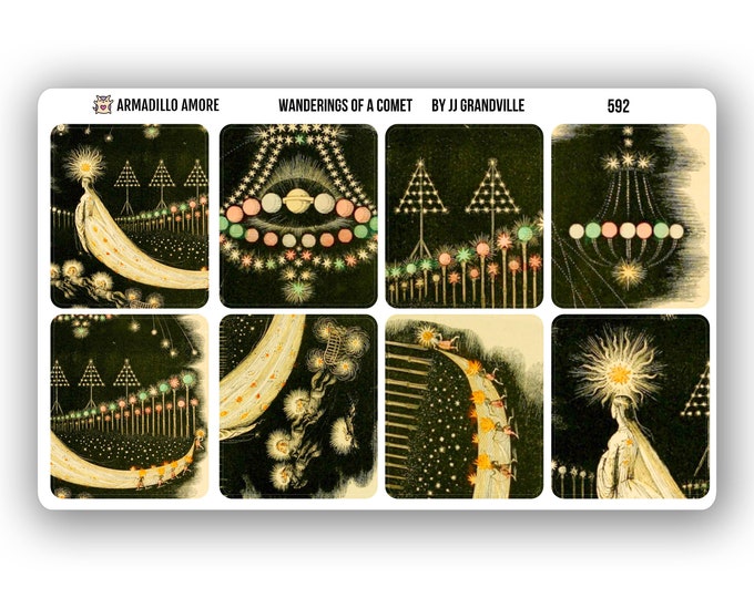 Wanderings of a Comet by JJ Grandville Sticker Set - Vintage Illustration - Fine Art Mini Stickers - 592