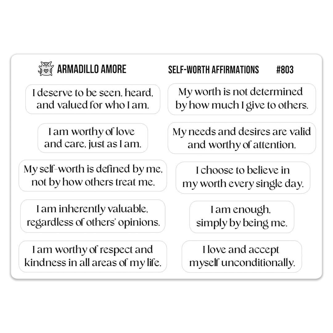 Self-worth Affirmation Stickers - Positive Mantras, Manifestation ...
