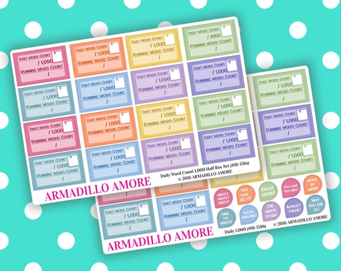 Daily 1000 Word Count Half Boxes & Motivational Stickers {40 Fancy Matte or Glossy Planner Stickers, Double Rainbow Theme} 158