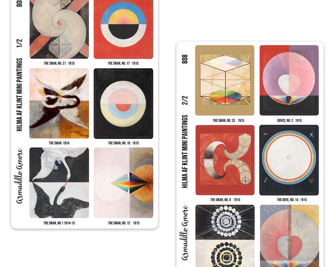 Hilma af Klint Art Journal Stickers - 12 Mini Painting Fine Art Journaling Stickers - Mystical Spiritual Art, Swedish Abstract Art - 808