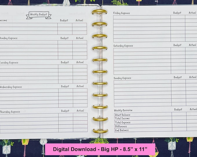 BIG HP Weekly Budget Planner Printable Insert - Financial Printable Tracker, Savings Printable, Financial Happy Planner pdf Letter Size
