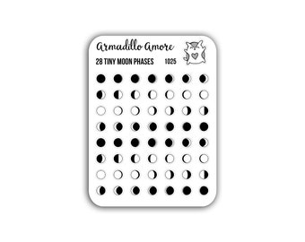 Tiny Moon Phase 28 Daily Stickers - 0.18 inch Tiny - Daily Moon Stickers - Lunar Tracker Planner Stickers for Hobo Weeks or BuJo - 1025