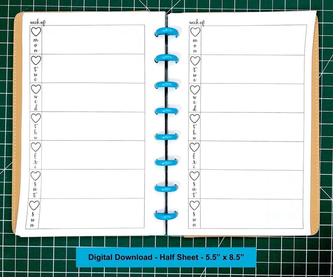Half Letter Discbound Weekly Tracking Planner Insert Printable PDF ...